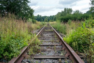Obraz premium Exploring the abandoned railroad track forested area nature photography overgrown environment perspective on neglect and time