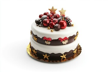 3D Christmas Cake Isolated and White Background