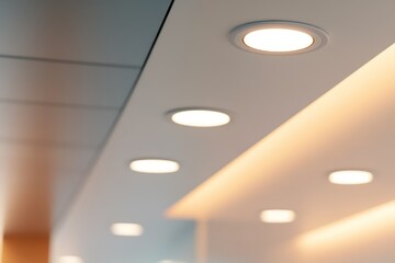 Recessed lighting with subtle warm tones, seamlessly integrated into a modern ceiling design