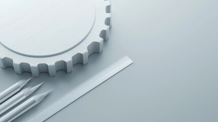 minimalist workspace featuring gear, ruler, and drafting tools, ideal for design