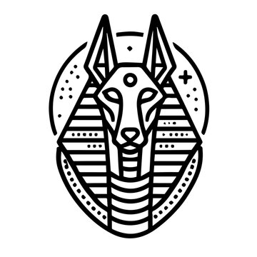 recommend clip art: Anubis Geometric Line Art:  A stylized, geometric line drawing of Anubis, the ancient Egyptian jackal-headed god, framed within a circular design featuring pyramids and stars. The minimalist.