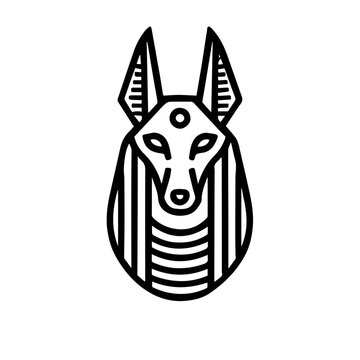 recommend clip art: Anubis Line Art:  A minimalist, bold line art illustration of the Egyptian god Anubis, the protector of the dead, with his distinctive jackal head,  highlighted by a third eye.  