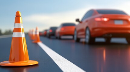 Bright orange traffic cone, ensuring road safety and smooth flow