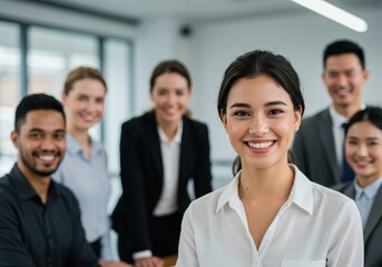 Fototapeta premium A diverse group of professionals smiling at the camera in a modern office setting