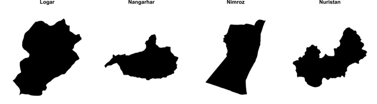 Logar, Nangarhar, Nimroz, Nuristan outline maps
