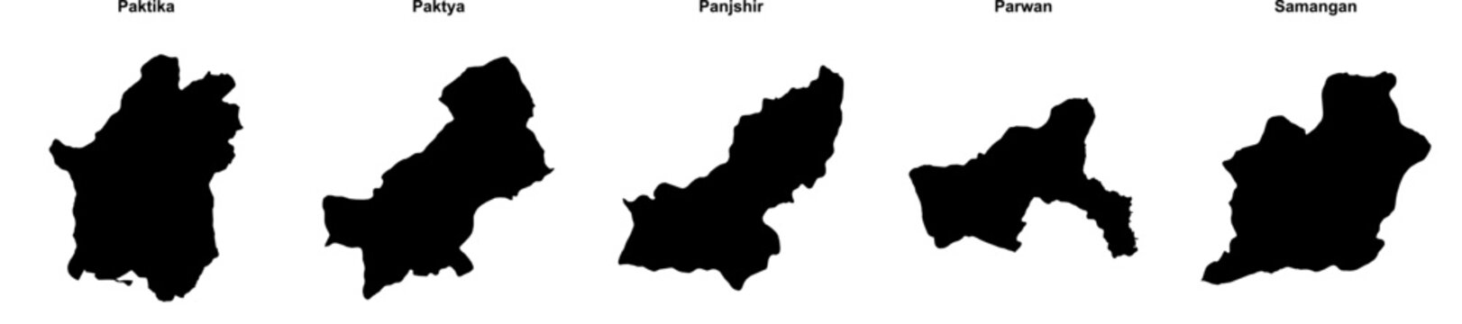 Paktika, Paktya, Panjshir, Parwan, Samangan outline maps