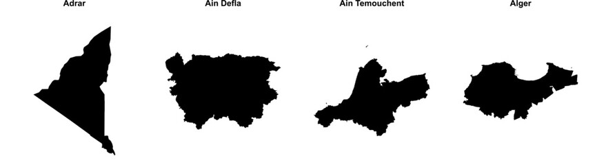 Obraz premium Adrar, Ain Defla, Ain Temouchent, Alger outline maps
