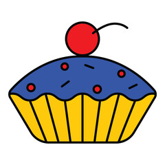 Cupcake With Cherry On Top Flat Icon Isolated On White Background