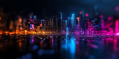 Fototapeta premium Neon cityscape at night, vibrant lights