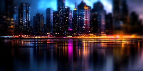 Fototapeta premium Night cityscape reflected in water