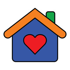 Cozy House With Heart Symbol Flat Icon Isolated On White Background