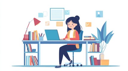 Busy smart young asian girl student marketing smm manager social media worker freelancer intern businesswoman working remote distant studding in office desk in coworking space. College education