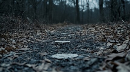 Obraz premium Forest Path Marked by Circular Stones