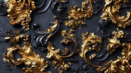 Opulent Gold and Black Baroque Ornament Design