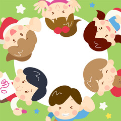 仲良しな子供たちの輪のフレーム
