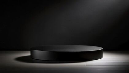 Elegant Black Minimalist Podium with Smooth Texture and Mysterious Lighting