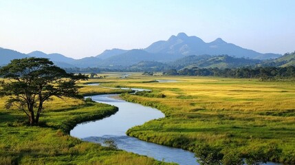 Obraz premium Serene River Valley Landscape