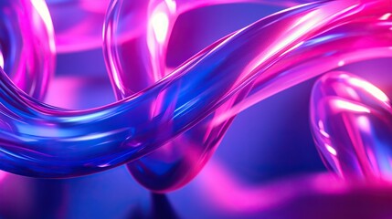A futuristic burst of cobalt and neon magenta gel-like liquid ribbons intertwining into a mesmerizing display of holographic textures and glow.