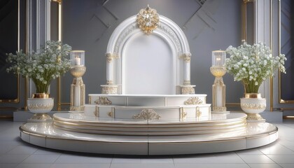 Fototapeta premium Glamorous Glossy White Podium with Intricate Details and Opulent Design