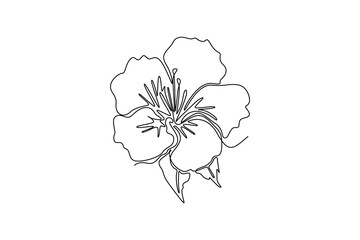 Single continuous line drawing of beauty fresh rhododendron for art home wall decoration poster. Decorative azalea flower concept for invitation card. One line draw graphic design vector illustration