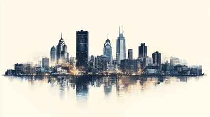 Fototapeta premium Stunning Philadelphia Skyline Cityscape at Night with Water Reflection