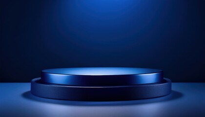 Elegant Minimalist Blue Podium with Sharp Contrasts and Smooth Textures