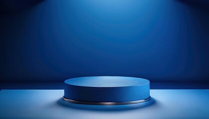 Elegant Minimalist Blue Podium with Sharp Contrasts and Smooth Textures