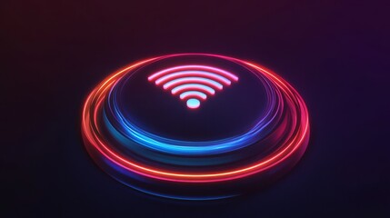 Neon wireless signal icon with glowing circular lines