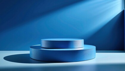 Minimalist Blue Podium with Sleek Design and Matching Background