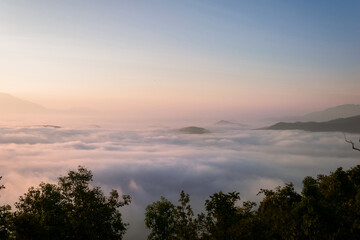 Natural mountains and fog, tourism and relaxation.