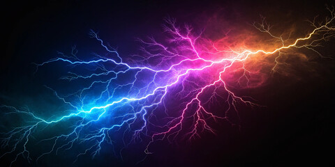 Multicolor thunder lighting effect on dark background 