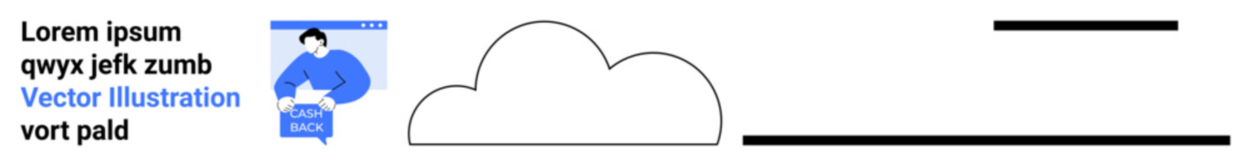 Flat character holding a document, cloud outline, and various text elements. Ideal for landing pages, web design, cloud storage, document management, educational content, tech blogs, infographics