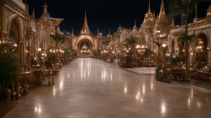 Fototapeta premium Gilded Palace Courtyard Night Scene Architectural Marvel