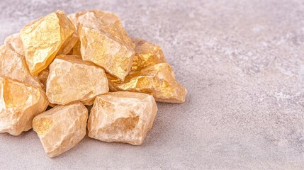 Gilded Yellow Quartz Crystals on Grey Surface