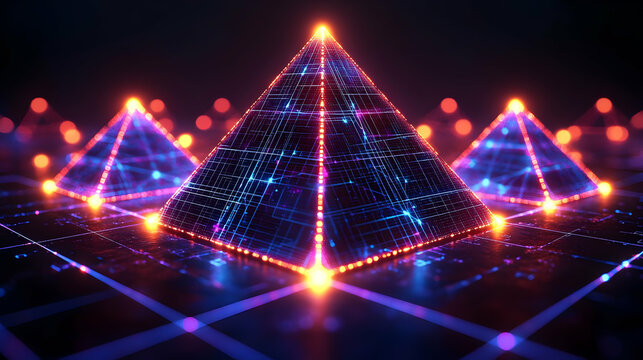 Glowing Neon Pyramids Abstract Digital Art Background
