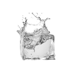 Water Splashing in a Glass Cube Refreshing Drink