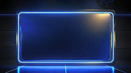 A futuristic LED display panel with bright neon edges, awaiting custom content for display.
