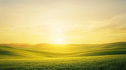 Obraz premium Golden Hour Sunset Over Rolling Green Hills Landscape