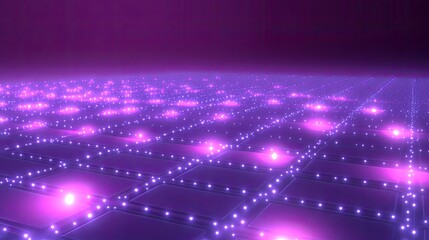 Obraz premium A glowing electronic background with a grid of glowing nodes and light trails, perfect for adding text.
