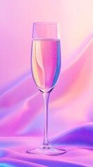 Elegant champagne flute glows softly against iridescent fabric backdrop. AI Generated
