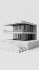 Modern Minimalist House Architectural Render Soft Light. AI Generated