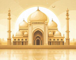 Fototapeta premium Majestic Golden Mosque at Sunset- Islamic Architecture Illustration