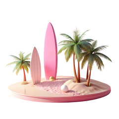 Pink Surfboards Tropical Island Summer Beach Paradise Vacation 3d sun sky sea fun art palm sand wave