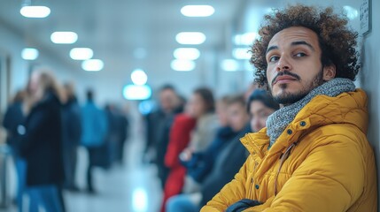 Man sitting in hospital hallway waiting	