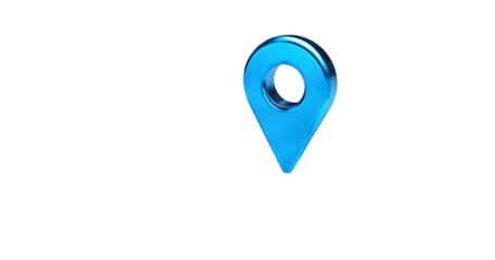 Blue location 3d icon marker or route gps position navigator sign and travel navigation pin road map pointer symbol isolated on white street address background with point direction discovery tracking.