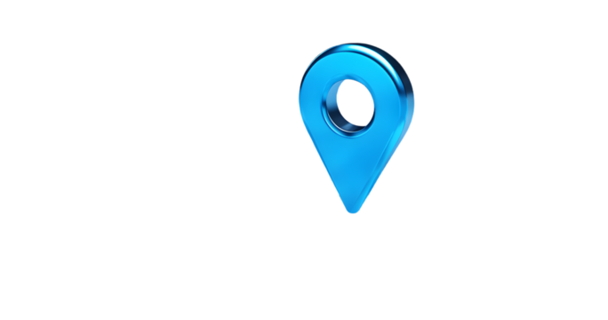 Blue location 3d icon marker or route gps position navigator sign and travel navigation pin road map pointer symbol isolated on white street address background with point direction discovery tracking.