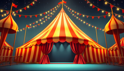 circus tent, carnival celebrations,  Carnival, amusement theater. Entertainment show, World Circus Day. Holiday concept. Template for background, banner, card, poster, retro style, with white tones