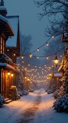 Cozy Village Square in a Quiet Snowfall