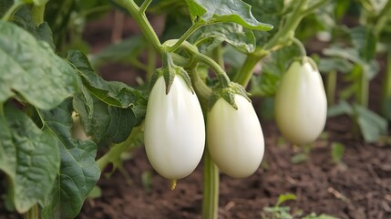 White Eggplant plants growing outside