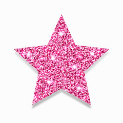Obraz premium Pink glitter star on white background. Shiny glitter star. 